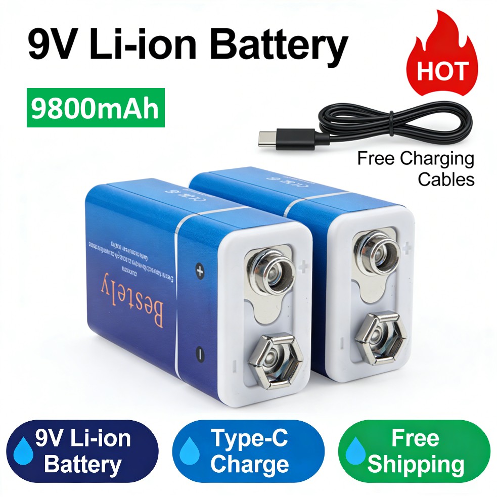 Smoke Detector Interconnected - Oplaadbare 9V-batterij, 9800mAh grote capaciteit 9